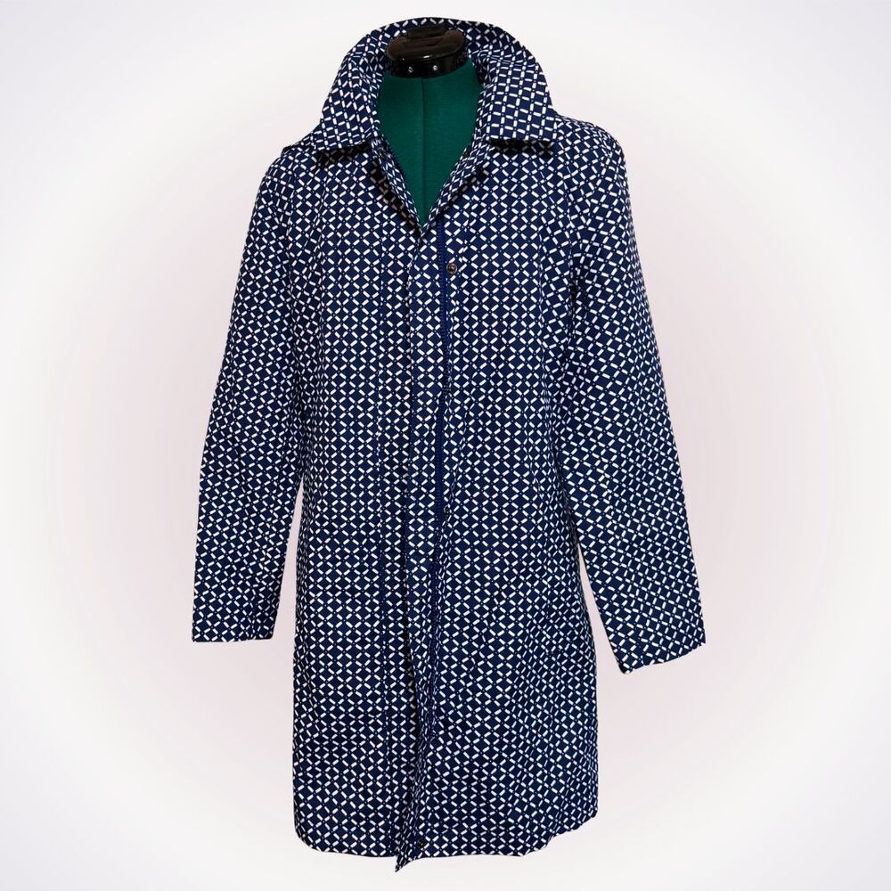 Lands' End Blue Patterned Mid-Length Jacket | Sz … - image 1